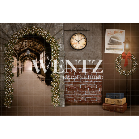 Fabric Photography Background Christmas Train Station / 2474