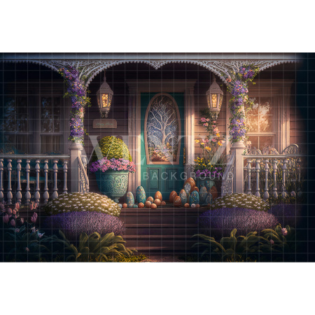 Fabric Photography Background Flowery House with Easter Eggs / Backdrop 2613