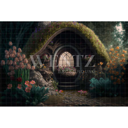 Fabric Photography Background Cabin with Flowers / Backdrop 2615