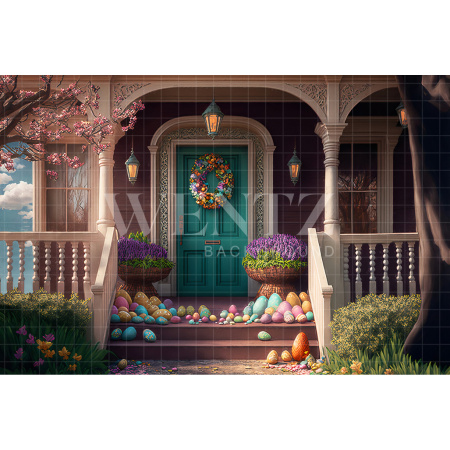 Fabric Photography Background Balcony with Easter Eggs / Backdrop 2621