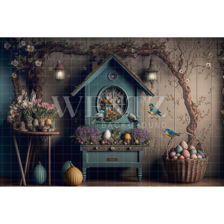 Fabric Photography Background Easter Scenery with Birds / Backdrop 2628