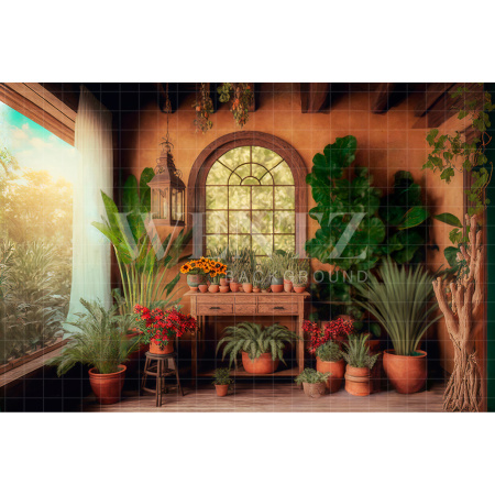 Fabric Photography Background House with Plants / Backdrop 2630