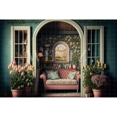 Fabric Photography Background Flowery Room with Sofa / Backdrop 2633