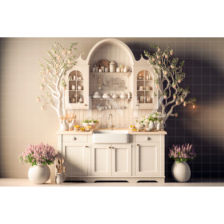 Fabric Photography Background Kitchen with Flowers  / Backdrop 2636