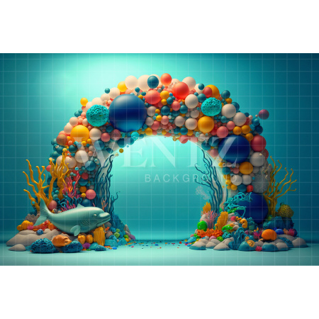Fabric Photography Background Cake Smash Sea with Colorful Balloons / Backdrop 2678