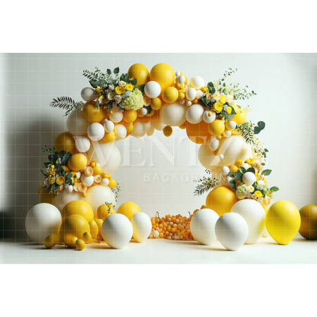 Fabric Photography Background Cake Smash Yellow with Flowers / Backdrop 2682