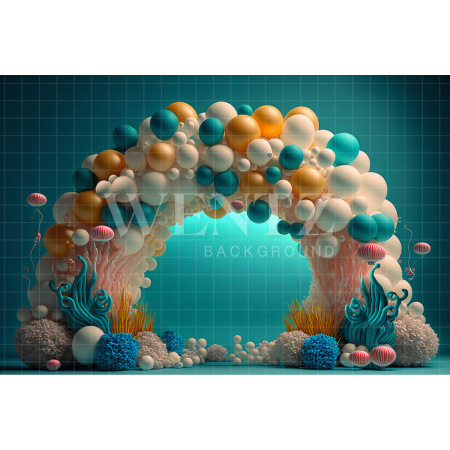 Fabric Photography Background Cake Smash Sea with Golden Balloons / Backdrop 2693