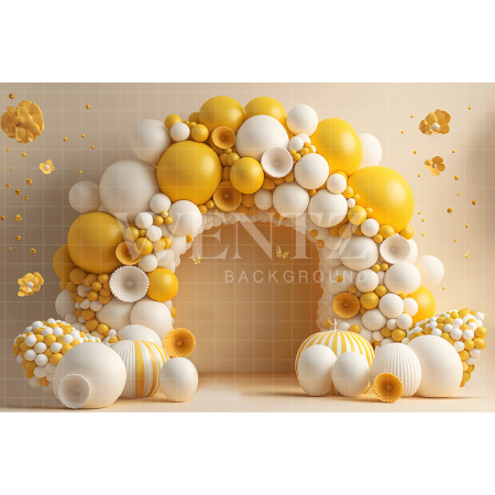 Fabric Photography Background Cake Smash Yellow with Flowers / Backdrop 2700