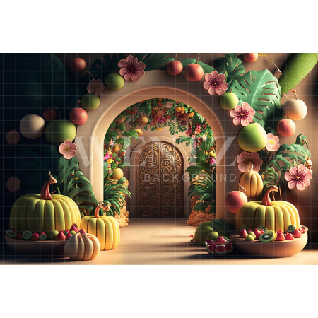 Fabric Photography Background Cake Smash Tropical with Fruits / Backdrop 2701