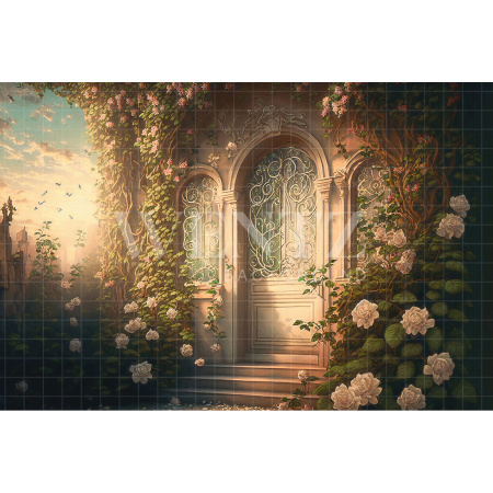 Fabric Photography Background Facade with Garden of Roses / Backdrop 2707