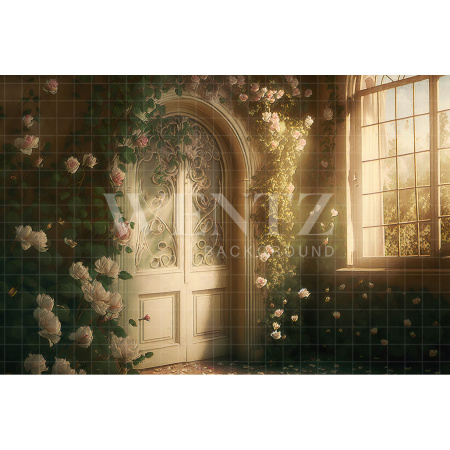 Fabric Photography Background Room with White Flowers / Backdrop 2708