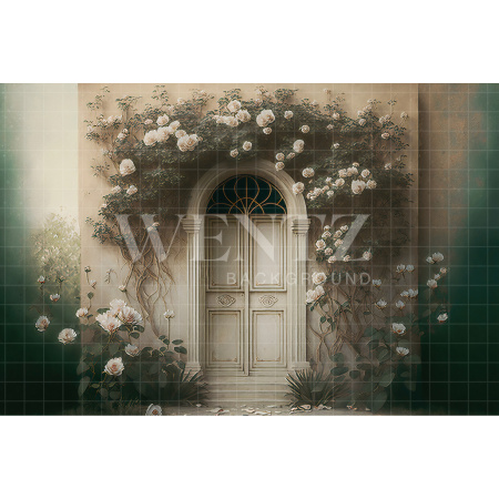 Fabric Photography Background White Door with Flowers Scenery / Backdrop 2711