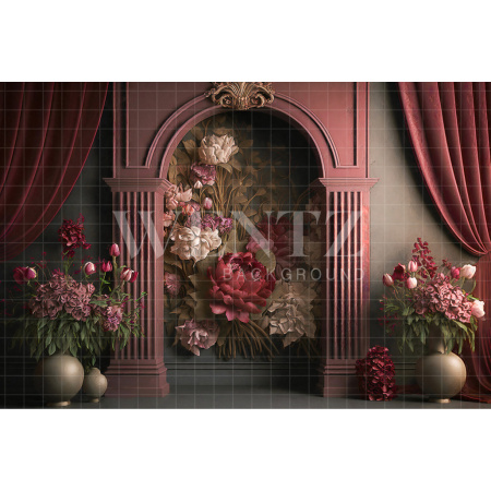 Fabric Photography Background Marsala Scenery with Arch and Flowers / Backdrop 2718