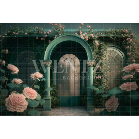 Fabric Photography Background Blue Door to the Flowery Garden / Backdrop 2719