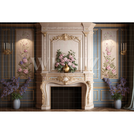 Fabric Photography Background Elegant Room with a Fireplace / Backdrop 2725