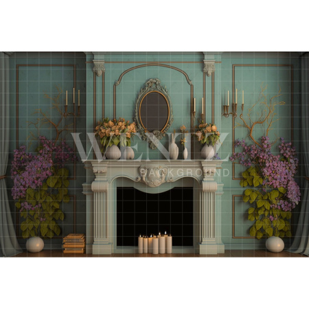 Fabric Photography Background Scenery with Fireplace and Candles / Backdrop 2728