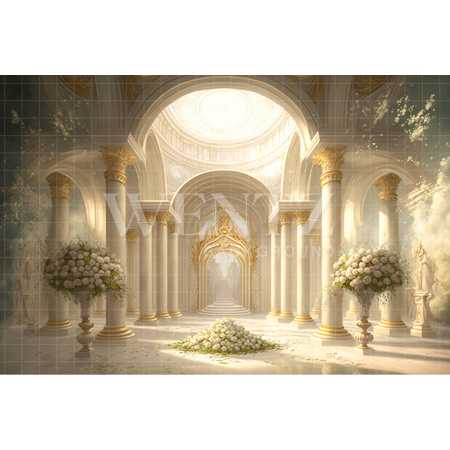 Fabric Photography Background Greek Room with White Flowers / Backdrop 2731