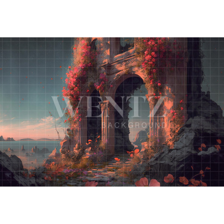 Fabric Photography Background Stone Path with Flowers / Backdrop 2733