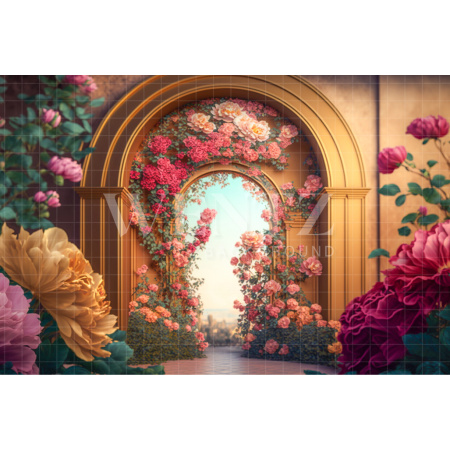 Fabric Photography Background Golden Scenery with Roses / Backdrop 2735