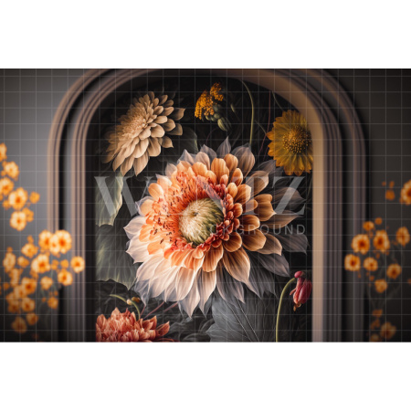 Fabric Photography Background Scenery with Brown Arch and Flowers / Backdrop 2736