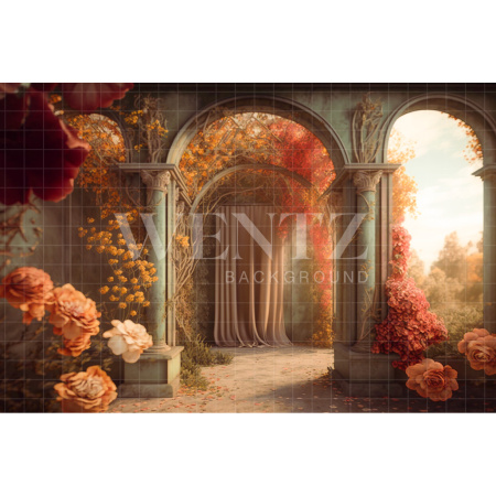 Fabric Photography Background Scenery with Greek Arch and Roses / Backdrop 2741