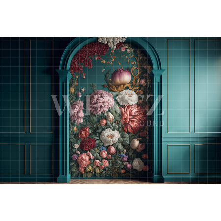 Fabric Photography Background Green Scenery with Flower Arch / Backdrop 2753