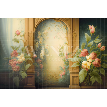 Fabric Photography Background Golden Scenery with Flowers / Backdrop 2757