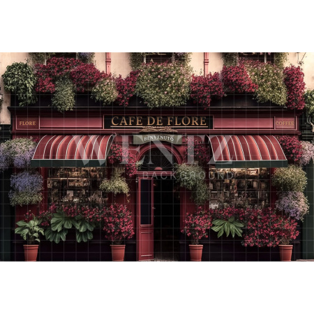 Fabric Photography Background Flowery Coffee Shop / Backdrop 2759