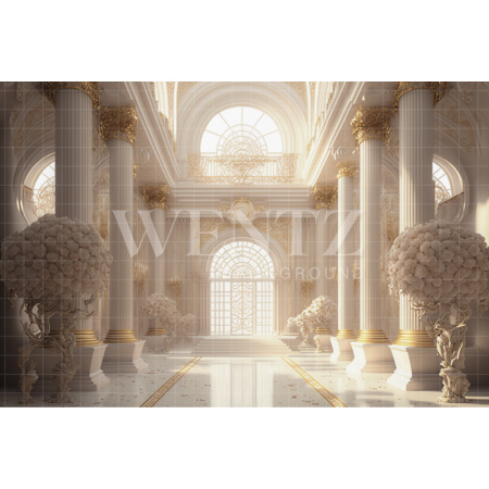 Fabric Photography Background Greek Palace with White Flowers / Backdrop 2761