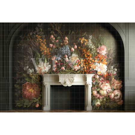 Fabric Photography Background Room with Flowery Fireplace / Backdrop 2771