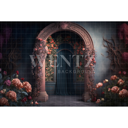 Fabric Photography Background Mother's Day Arch with Blue Curtain / Backdrop 2772