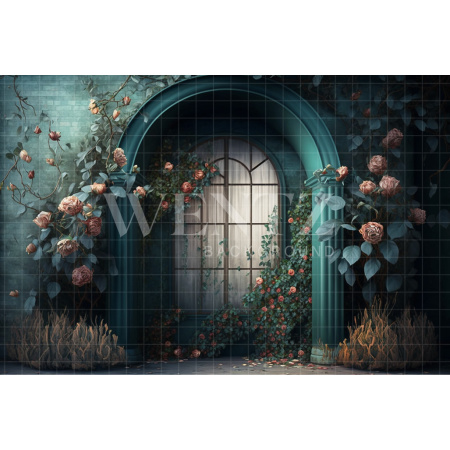 Fabric Photography Background Blue Scenery with Flowers / Backdrop 2773