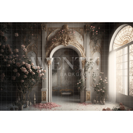 Fabric Photography Background Mother's Day Gray Room with Flowers / Backdrop 2777