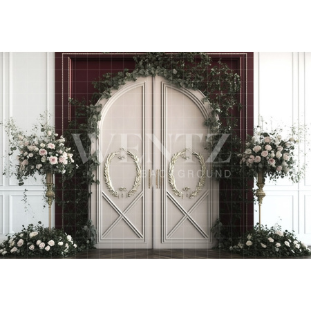 Fabric Photography Background White Door with Roses / Backdrop 2791