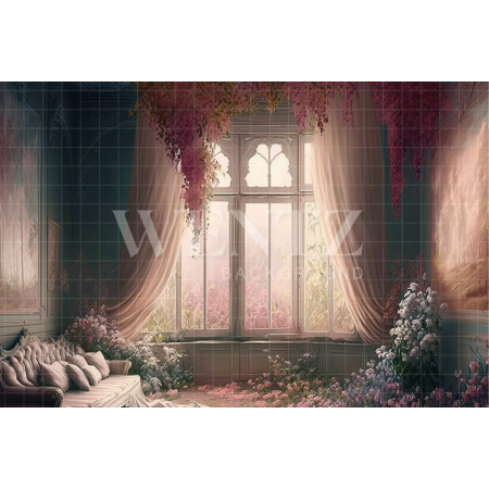 Fabric Photography Background Flowery Room with Couch / Backdrop 2804