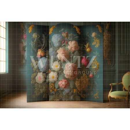 Fabric Photography Background Room with Green Dressing Screen / Backdrop 2809