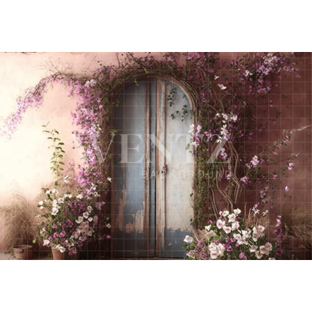 Fabric Photography Background Set Blue Door with Flowers / Backdrop 2817
