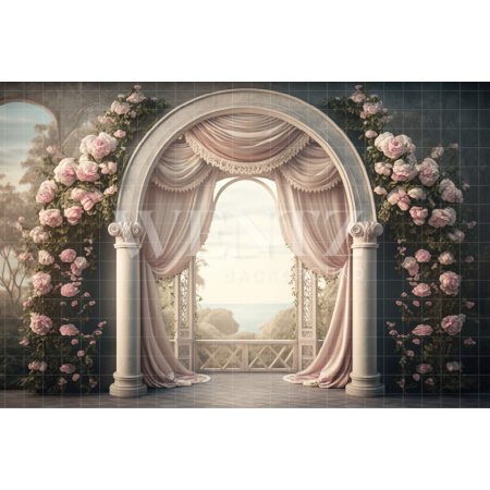 Fabric Photography Background Arch with Flowers / Backdrop 3154