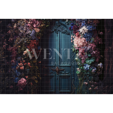 Fabric Photography Background Door with Flowers / Backdrop 3157