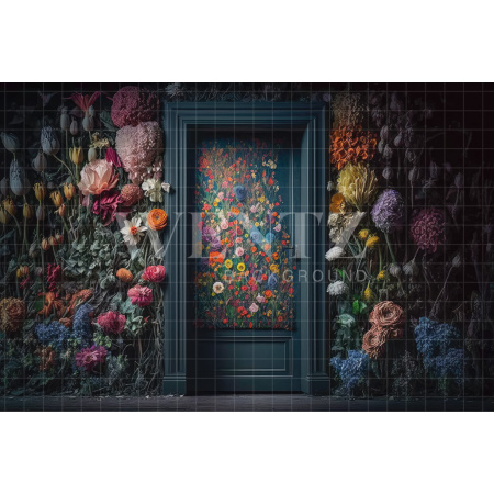 Fabric Photography Background Door with Flowers / Backdrop 3158