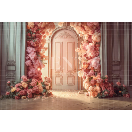 Fabric Photography Background Door with Flowers / Backdrop 3161