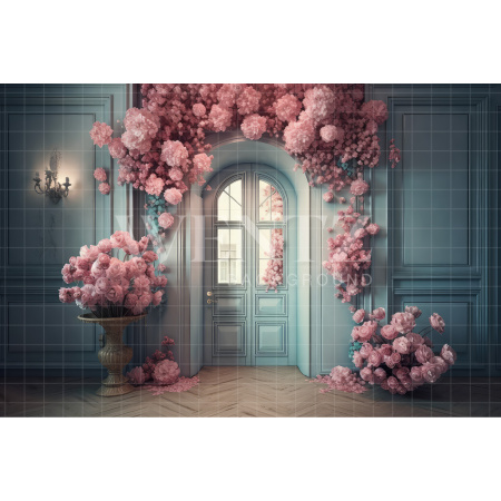 Fabric Photography Background Door with Flowers / Backdrop 3162