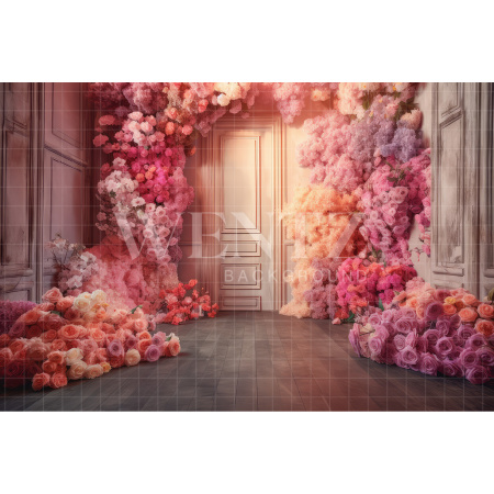 Fabric Photography Background Door with Flowers / Backdrop 3163