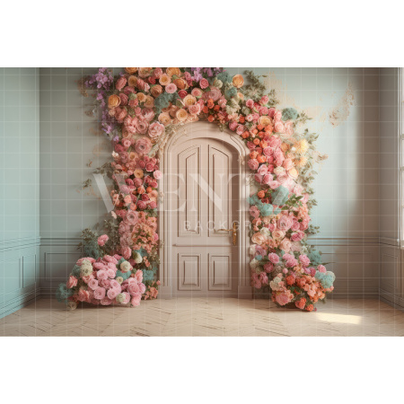 Fabric Photography Background Door with Flowers / Backdrop 3164