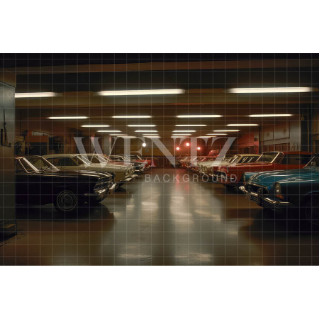 Fabric Photography Background Garage with Old Car / Backdrop 3266
