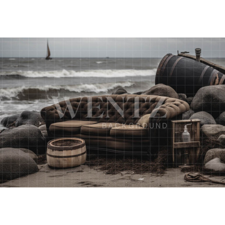 Fabric Photography Background Beach with Couch / Backdrop 3293
