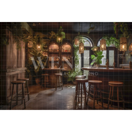 Fabric Photography Background Bar with Plants / Backdrop 3313