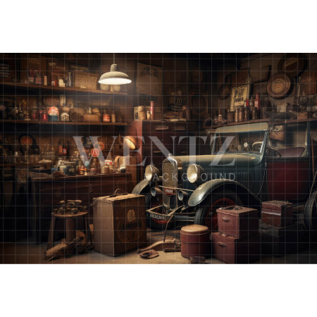 Fabric Photography Background Vintage Car Repair Shop / Backdrop 3317