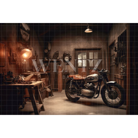 Fabric Photography Background Motorbike Repair Shop / Backdrop 3320