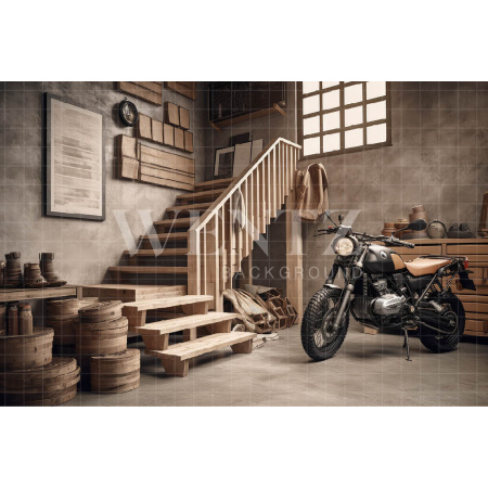 Fabric Photography Background Motorbike Garage / Backdrop 3321